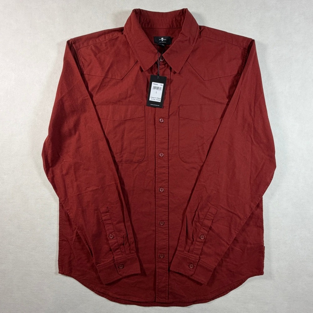 7 For All Mankind Mens Western Button Down Shirt Brick‎ Red Cotton Large $149